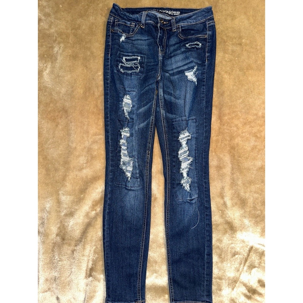 Vanilla Star Jeans Size 7 Mid Rise Skinny Distressed Pockets